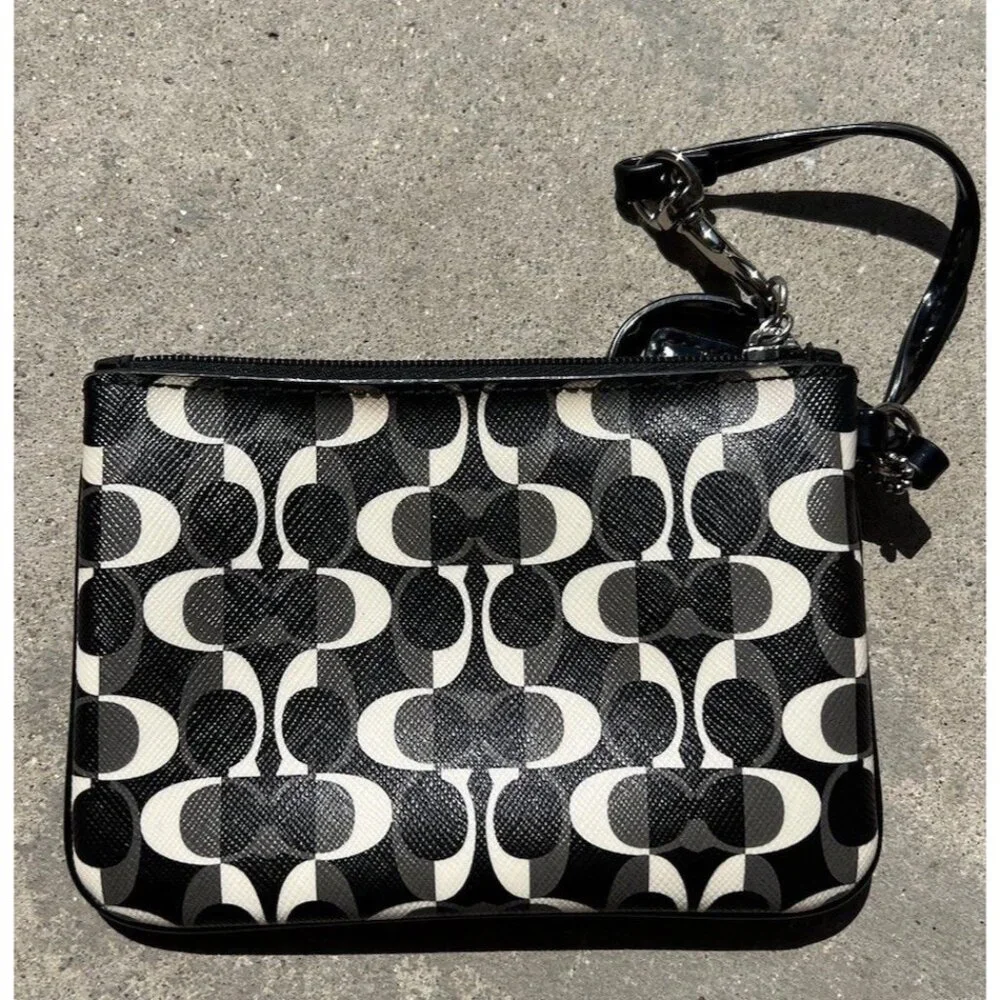 Coach Peyton Dream C East West Swingpack Black & White Logo Bag Purse 6x4.5